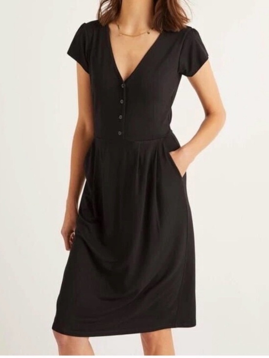 Boden Dresses & Skirts - Boden Alberta Jersey Dress Black Short Sleeve Button Front Size US 12R UK 16R